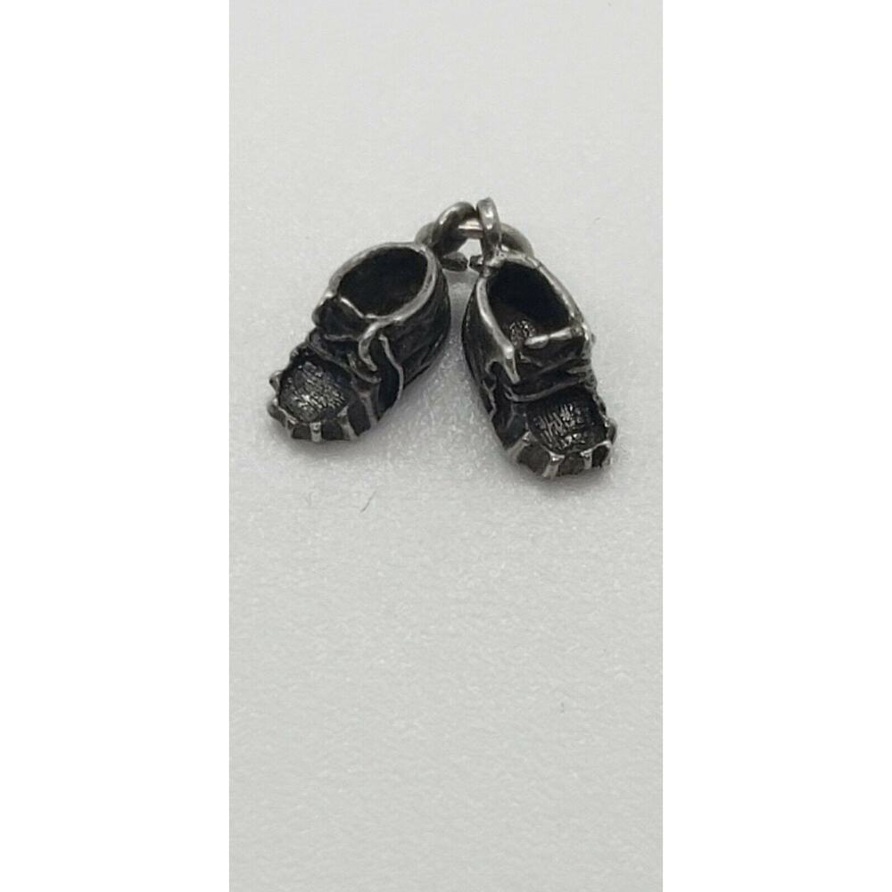 Vintage Charm Baby Shoes Booties Sterling Silver Tiny Pair Pendant Mom Kid - Picture 3 of 8